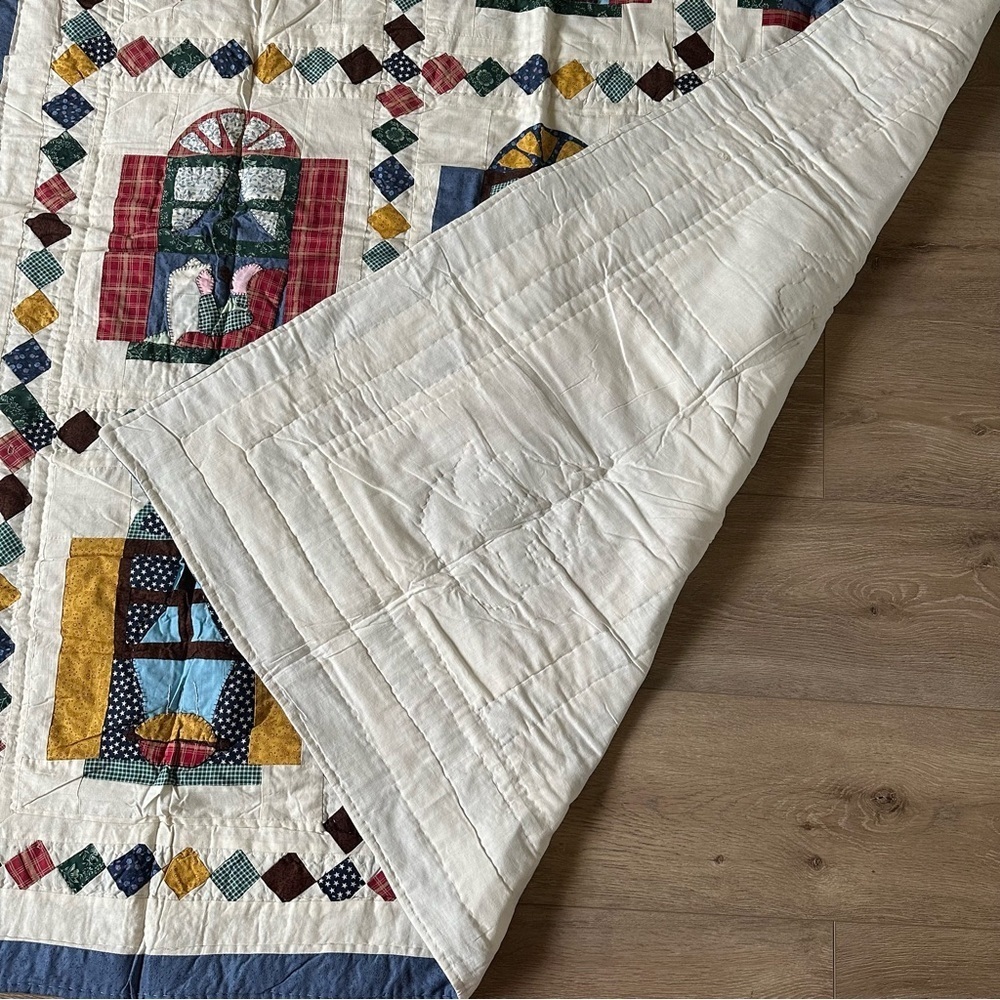 Vintage Cotton Small Patchwork Quilt Village Home Cozy Vibe - Picture 11 of 11